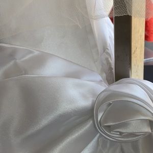 Plus size women’s wedding dress with veil